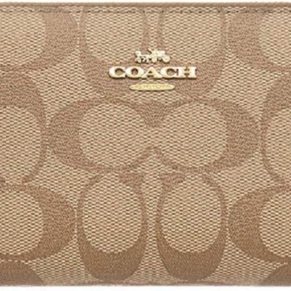 NWT Coach Medium Zip Around Signature Coated Canvas Wallet F88913 Khaki / Saddle - Picture 5 of 9